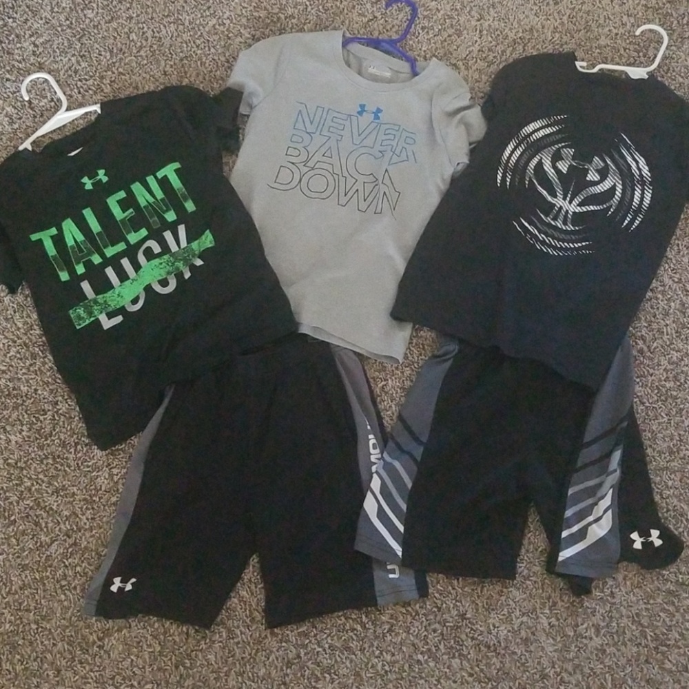 Boys under armour shorts and shirts